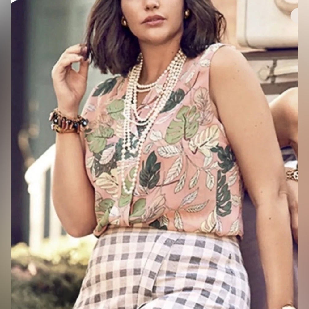 CAbi | 'Tropical' Palm Leaf Printed Blouse Top